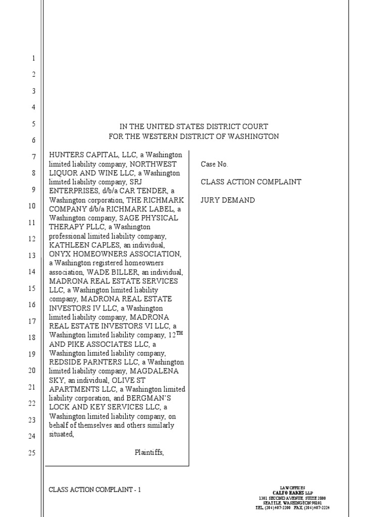 Class Action Complaint: Calfo Eakes | PDF | Justice | Crime & Violence