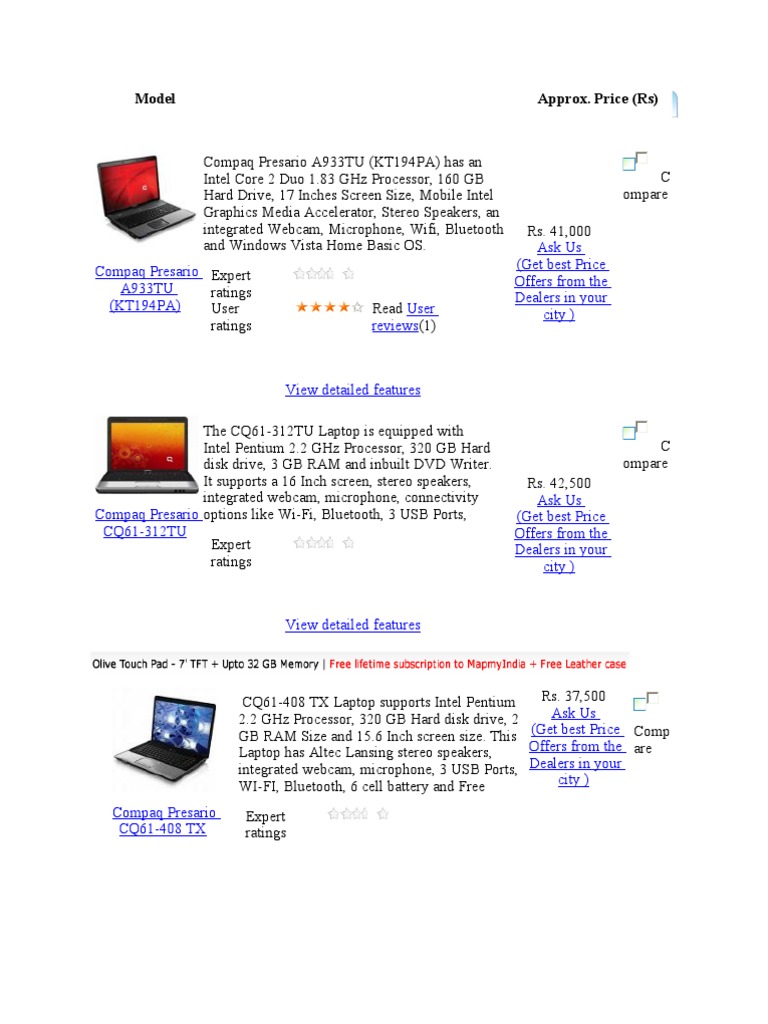 Model Approx. Price (RS) | PDF | Laptop | Microcomputers