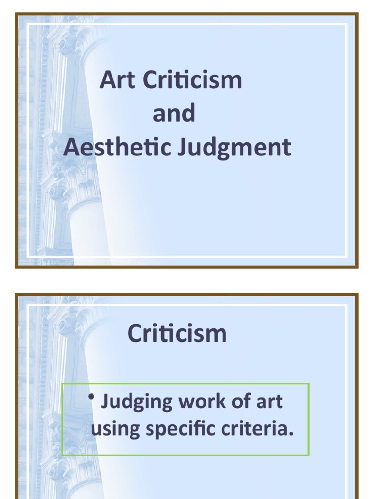 Art Criticism and Aesthetic Judgment | PDF | Aesthetics | Subjective ...