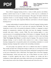 Acquisition Barriers in Second Language Learning: Underachievement