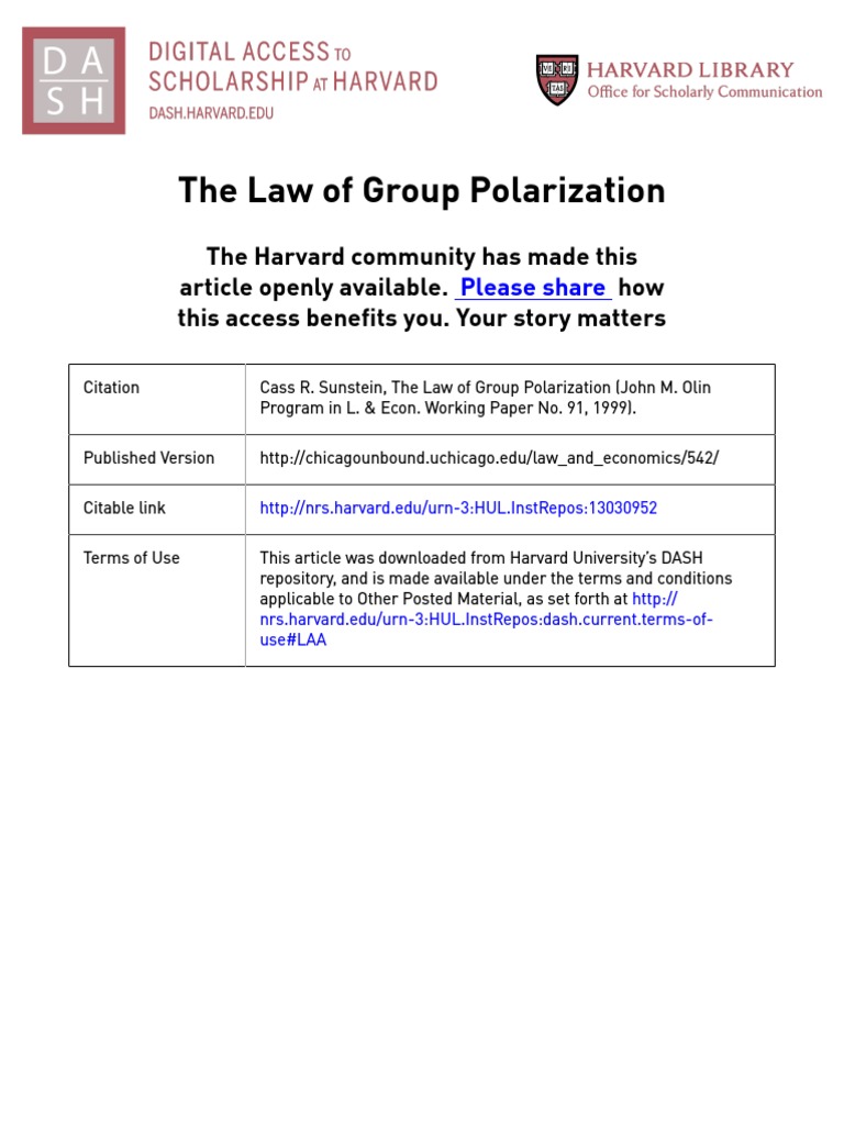 Cass Sunstein The Law of Group Polarization PDF Deliberation Risk