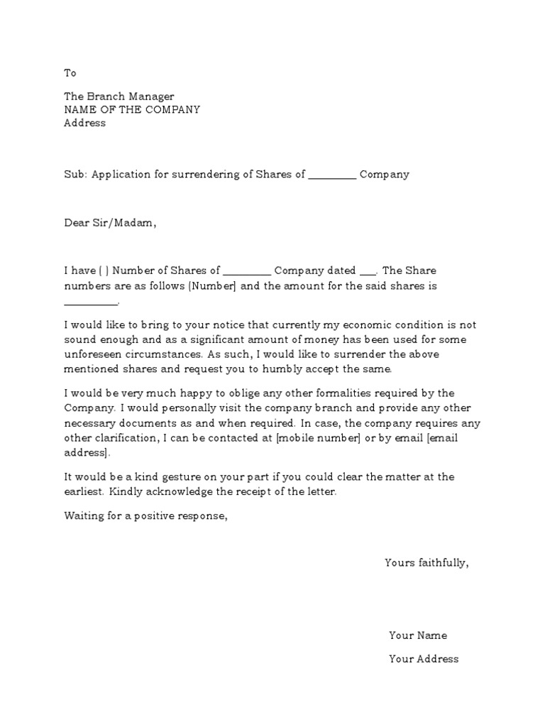Shares Surrender Letter PDF