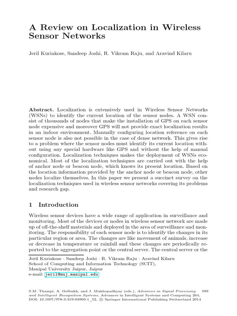 A Review On Localization in Wireless Sensor Networks | PDF | Wireless ...