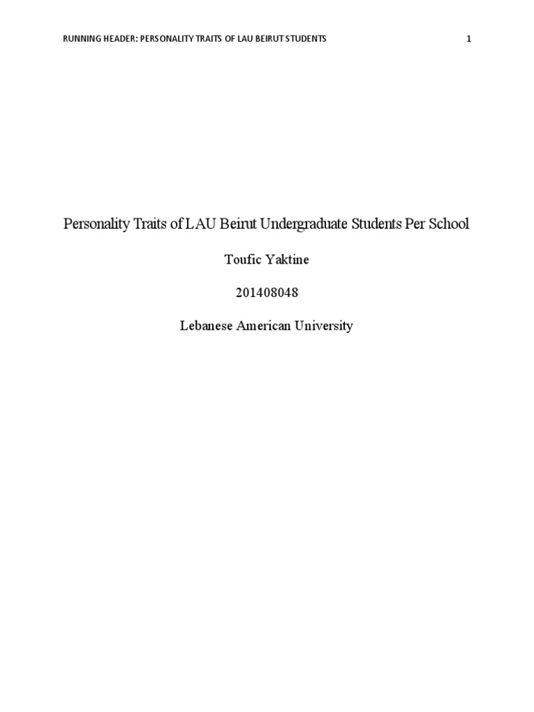 Personality Traits of LAU Students Per School | PDF | Extraversion And ...