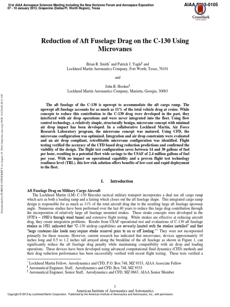 Reduction of Aft Fuselage Drag On The C-130 Using Microvanes | PDF ...