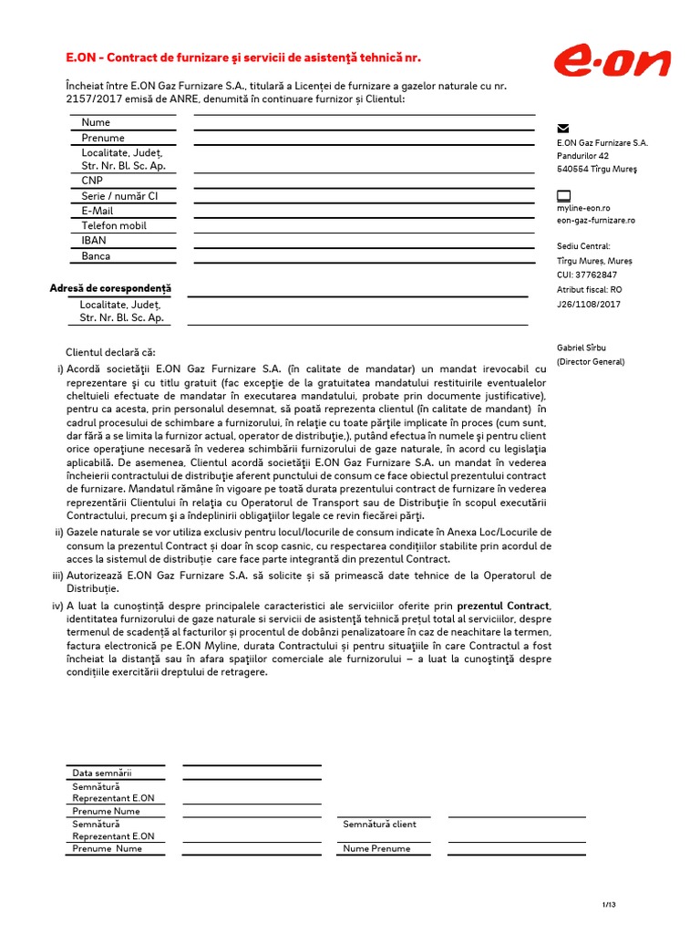 Contract Unic Utilitati - EGFR - 08 05 2020 - Eon | PDF