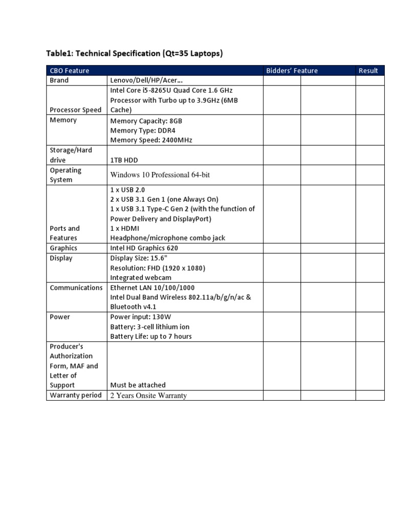Technical Specification-Laptop (Business Staff) | PDF | Games ...