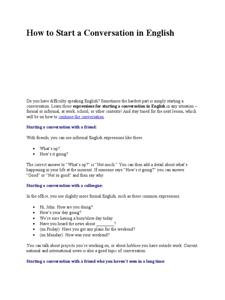 Starting Conversations in English | PDF | Conversation | English Language