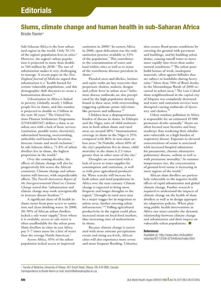 Slums, Climate Change and Human Health in Sub-Saharan Africa | PDF ...
