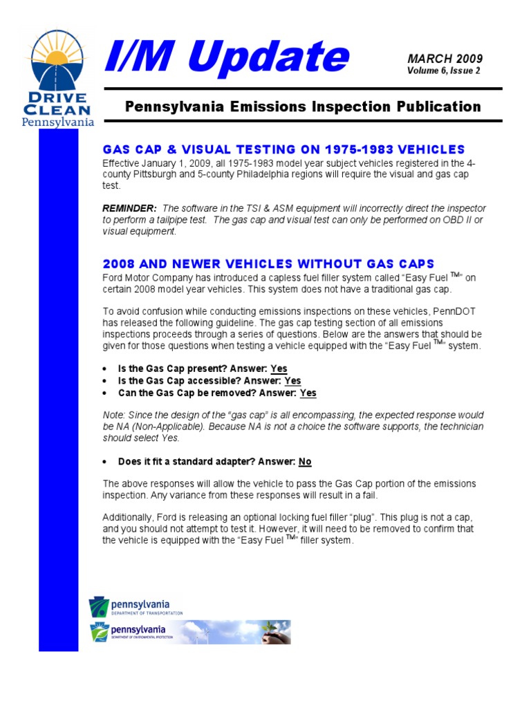 I/M Update Pennsylvania Emissions Inspection Publication PDF Vehicles Driver's License