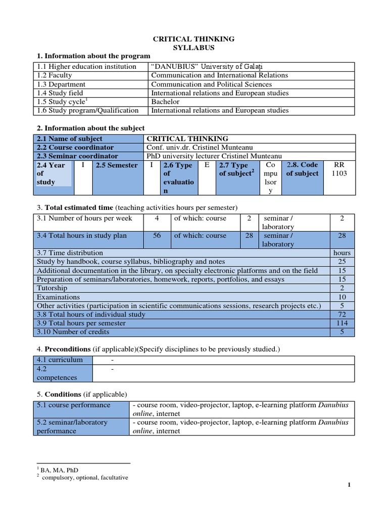 Critical Thinking Course Syllabus | PDF | Fallacy | Critical Thinking