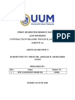 First Semester Session 2019/2020 A192 BWSS2093 Contracts in Islamic Finance and Banking (Group A) Article Review 2