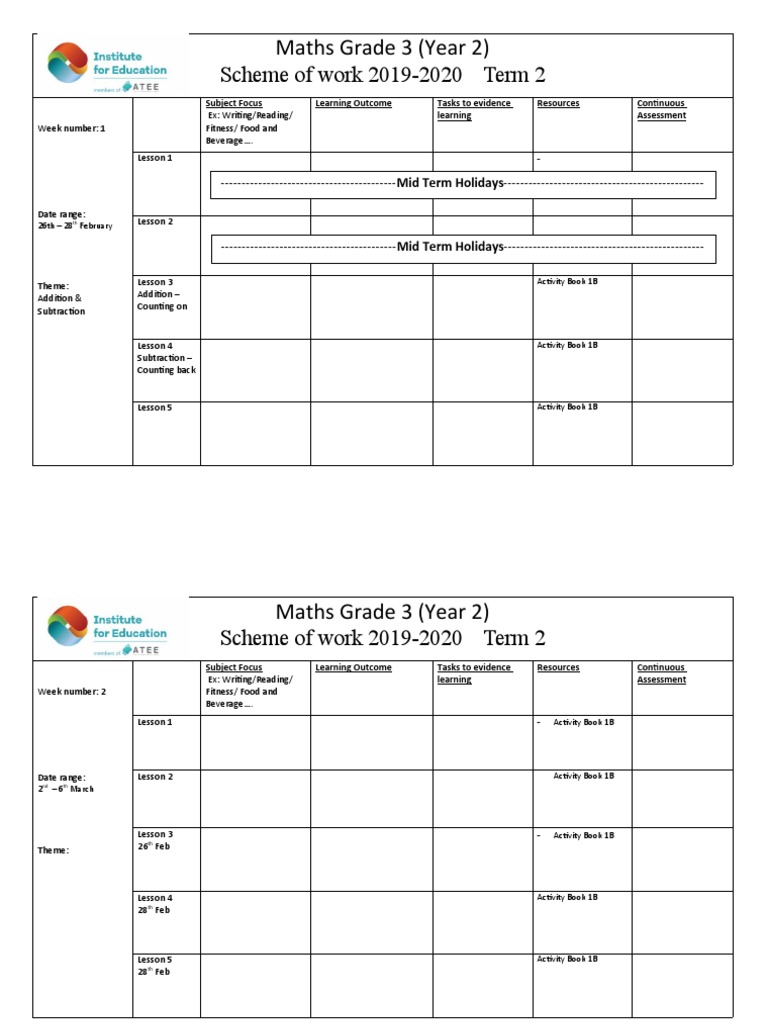 Grade 3 Math Term 2 Plan | PDF | Change | Learning