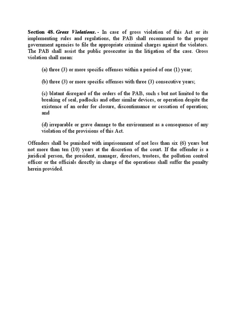 Section 48. Gross Violations. in Case of Gross Violation of This Act