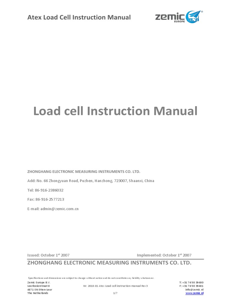 Atex Load Cell Instruction Manual | PDF | Electrical Engineering ...