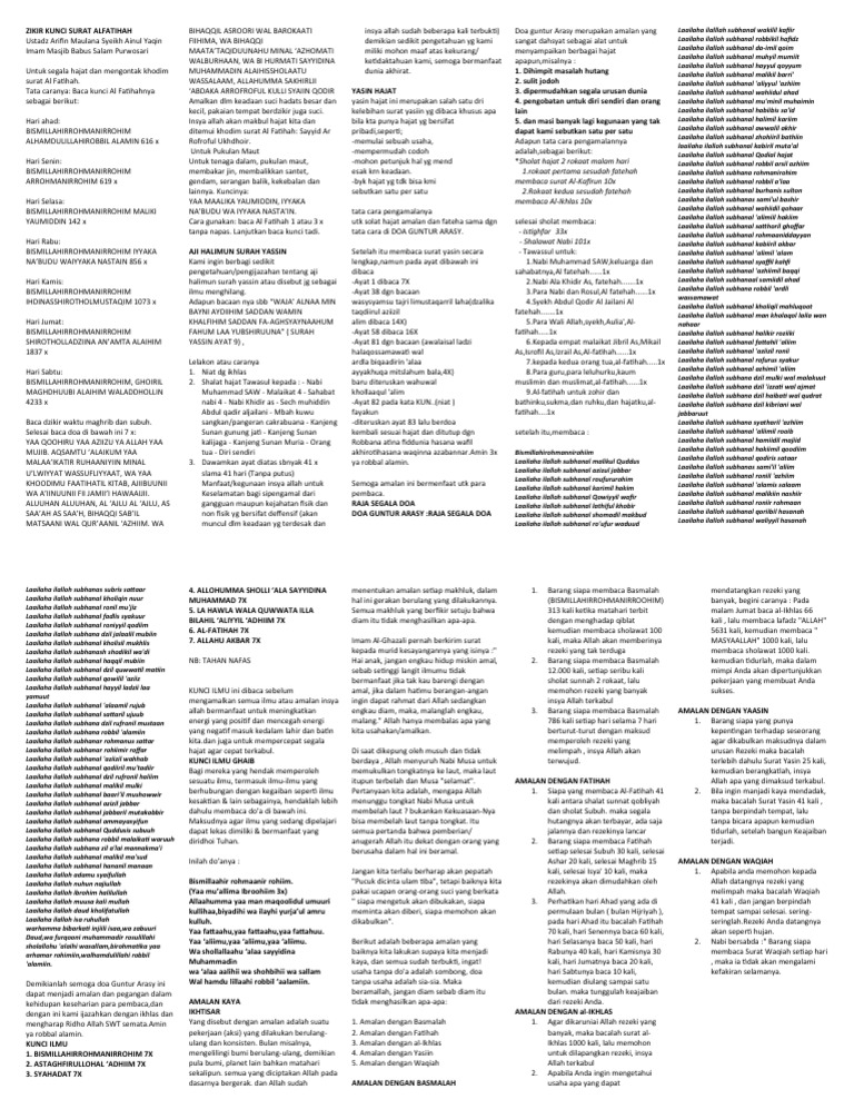 Zikir Kunci Surat Alfatihah