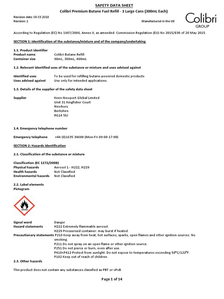 Colibri Premium Butane Fuel Refill 3 Large Cans (300mL Each) PDF