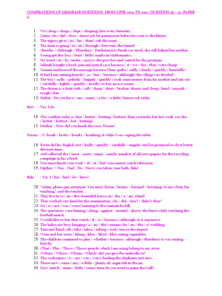 UPSR Grammar Questions Compilation | PDF | Grammar | Syntax