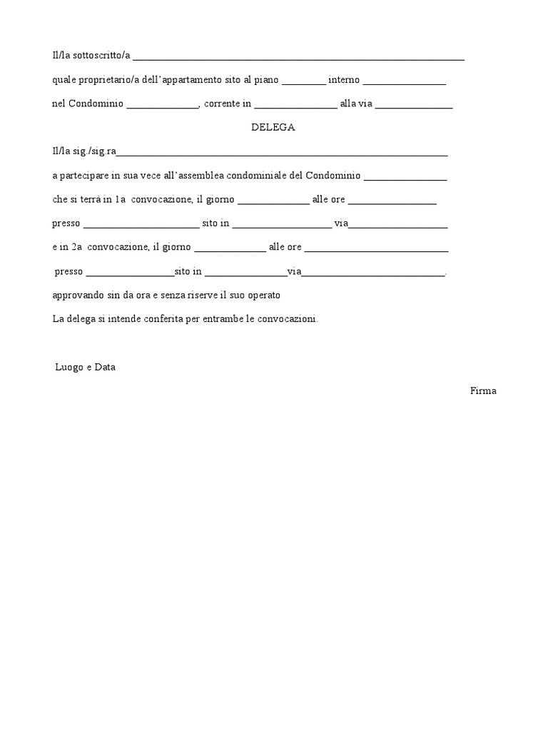 Modello Delega Assemblea Condominiale | PDF