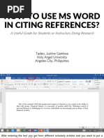 How To Use Ms Word in Citing References?: A Useful Guide For Students or Instructors Doing Research