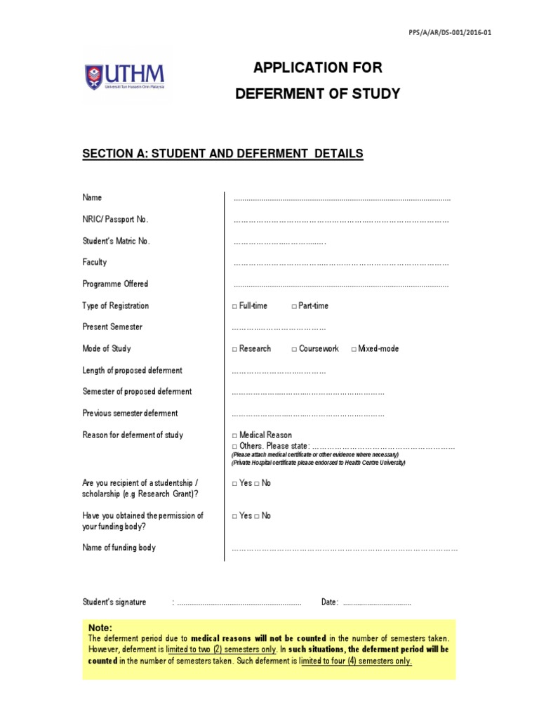 Deferment Application Form Guide | PDF | Academia