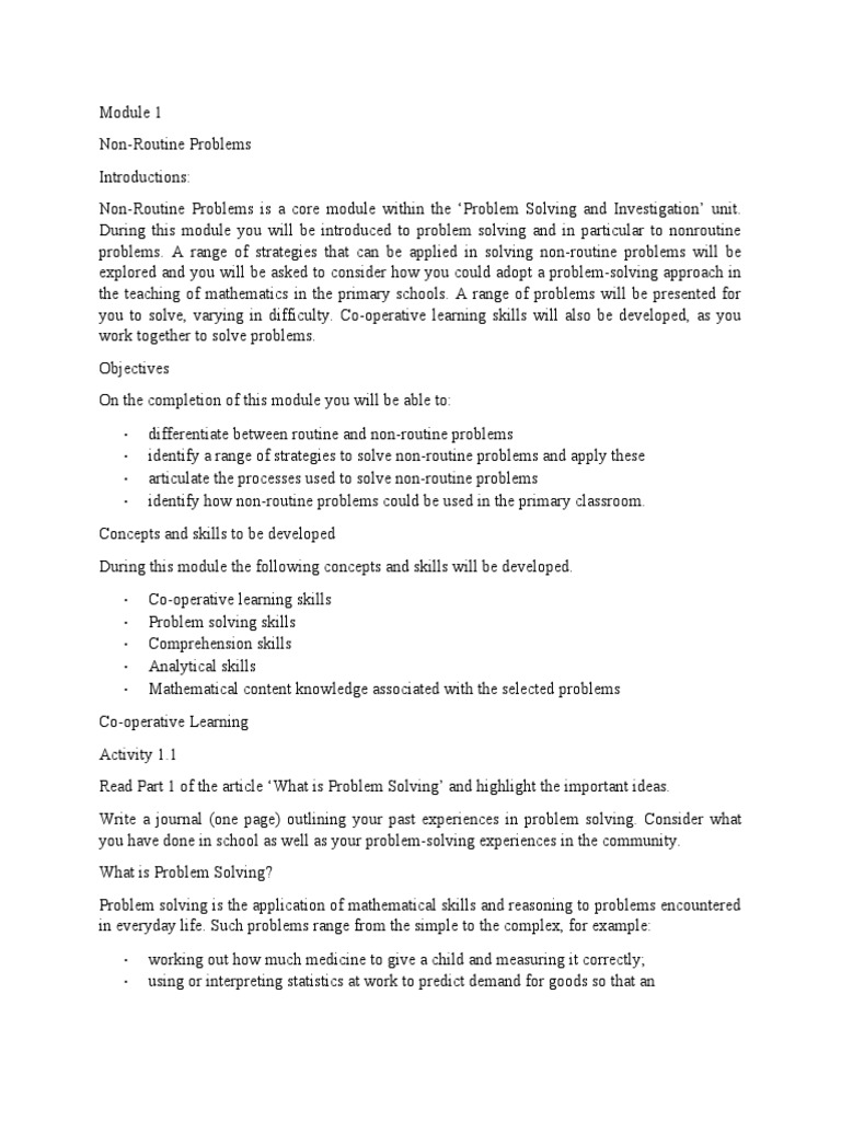 Non-Routine Problem Solving in Math | PDF | Teaching Mathematics | Learning