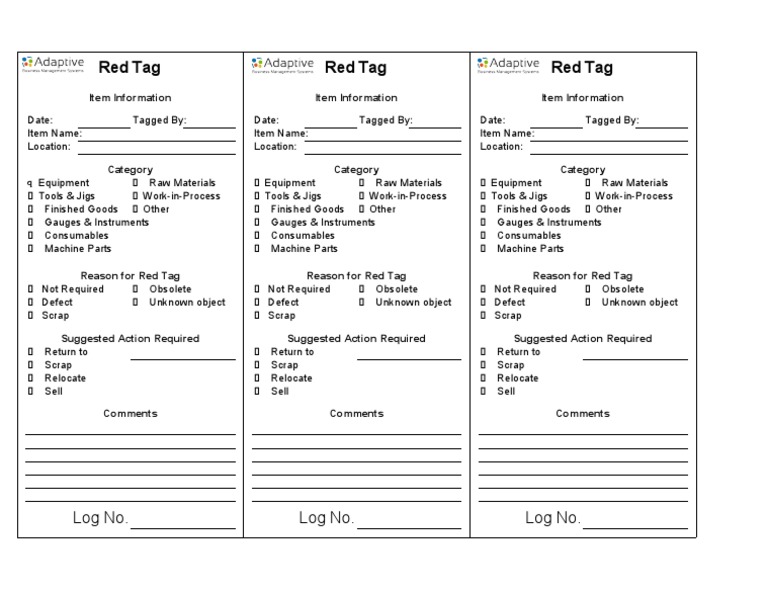Red Tag Inventory Template for 5S | PDF