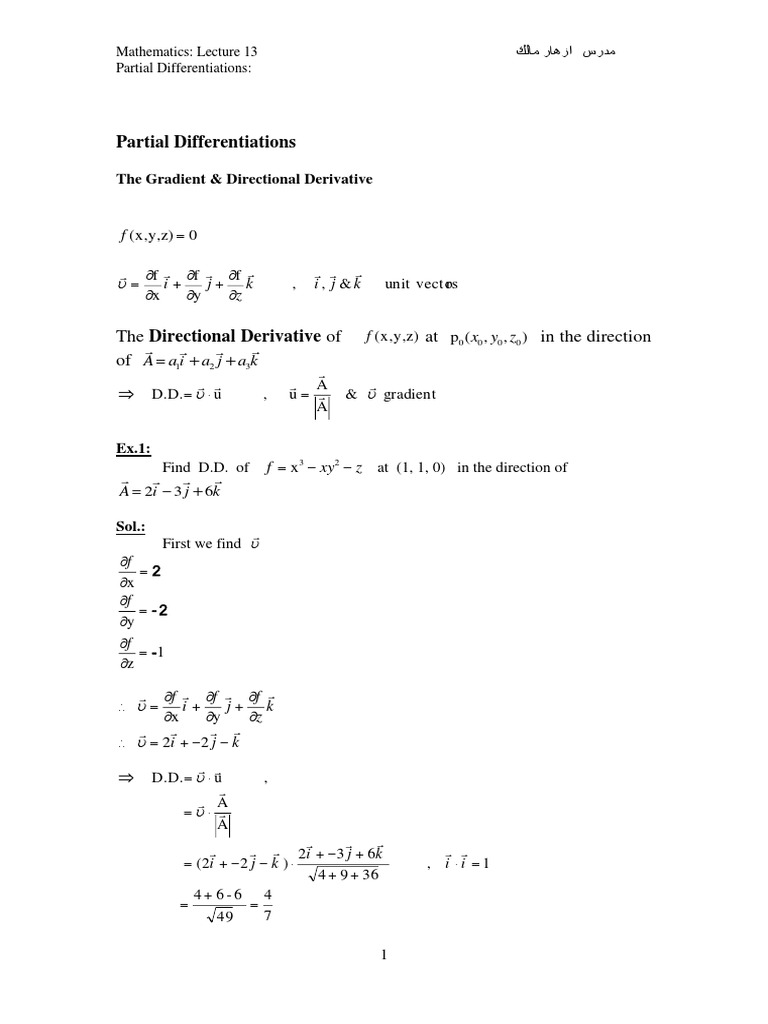Partial Differentiations: The Directional Derivative of at in The ...
