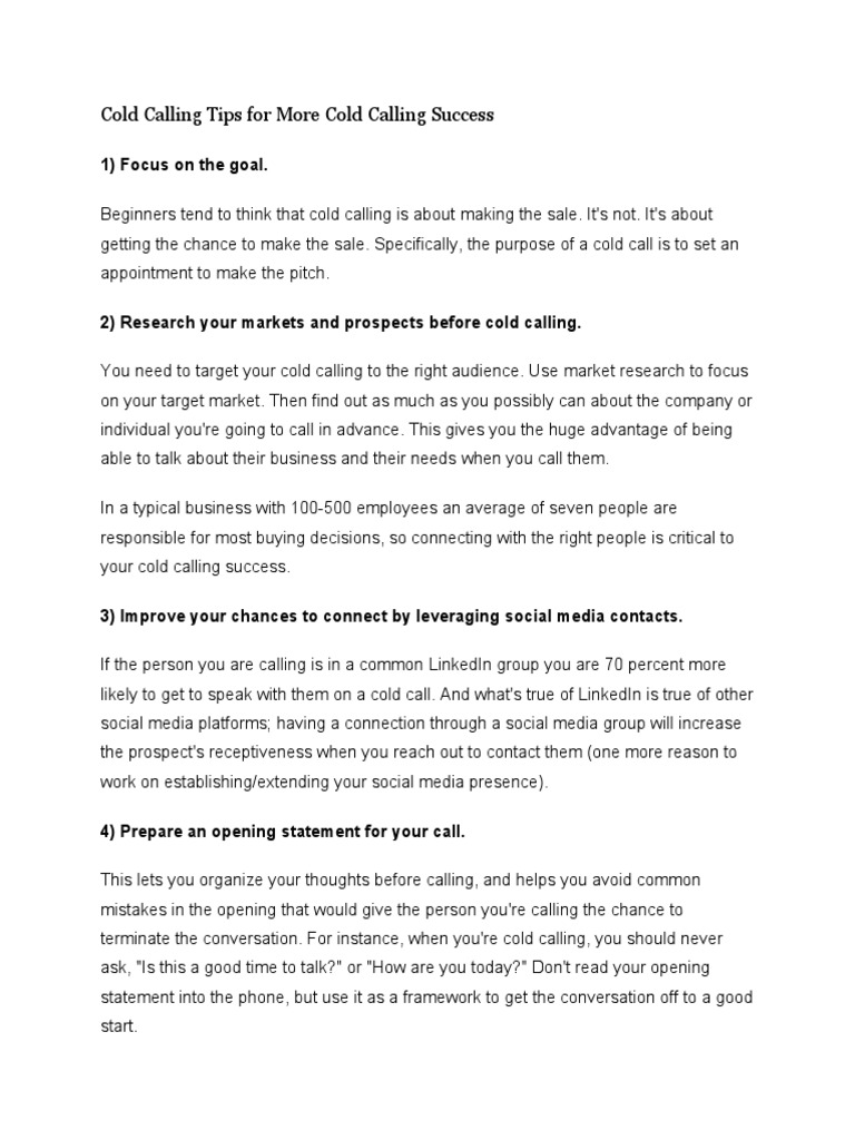 Cold Calling Tips For More Cold Calling Success 1 Focus On The Goal
