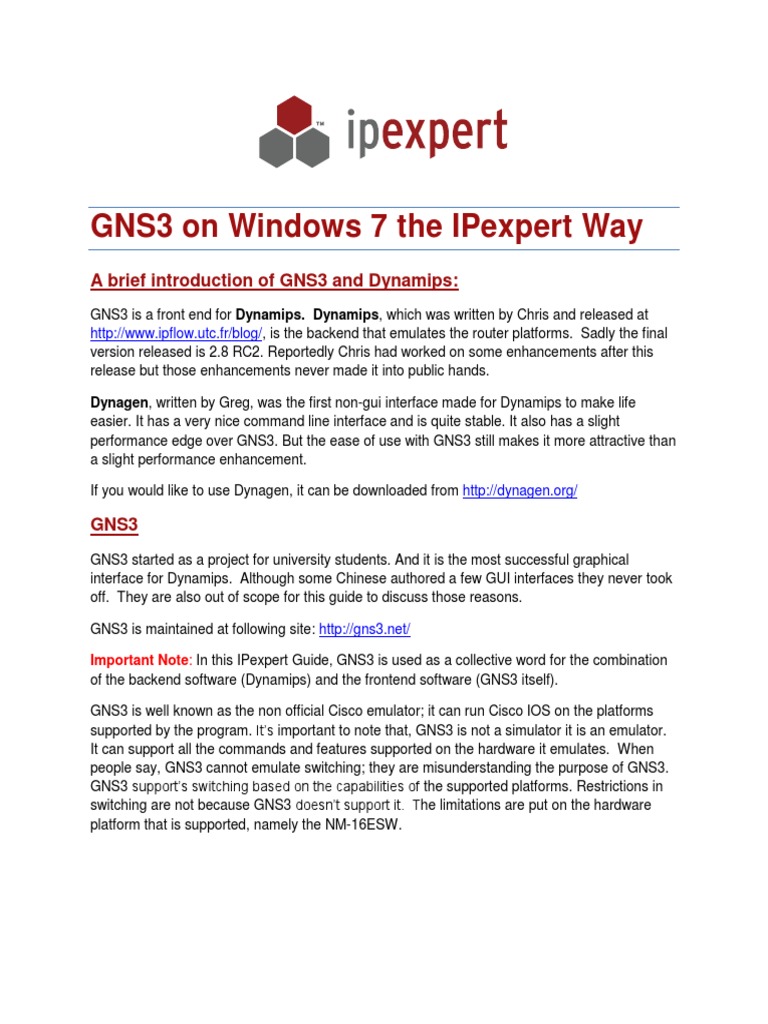 GNS3 On Windows 7 The IPexpert Way - CCIE Blog - IPexpert PDF | PDF ...