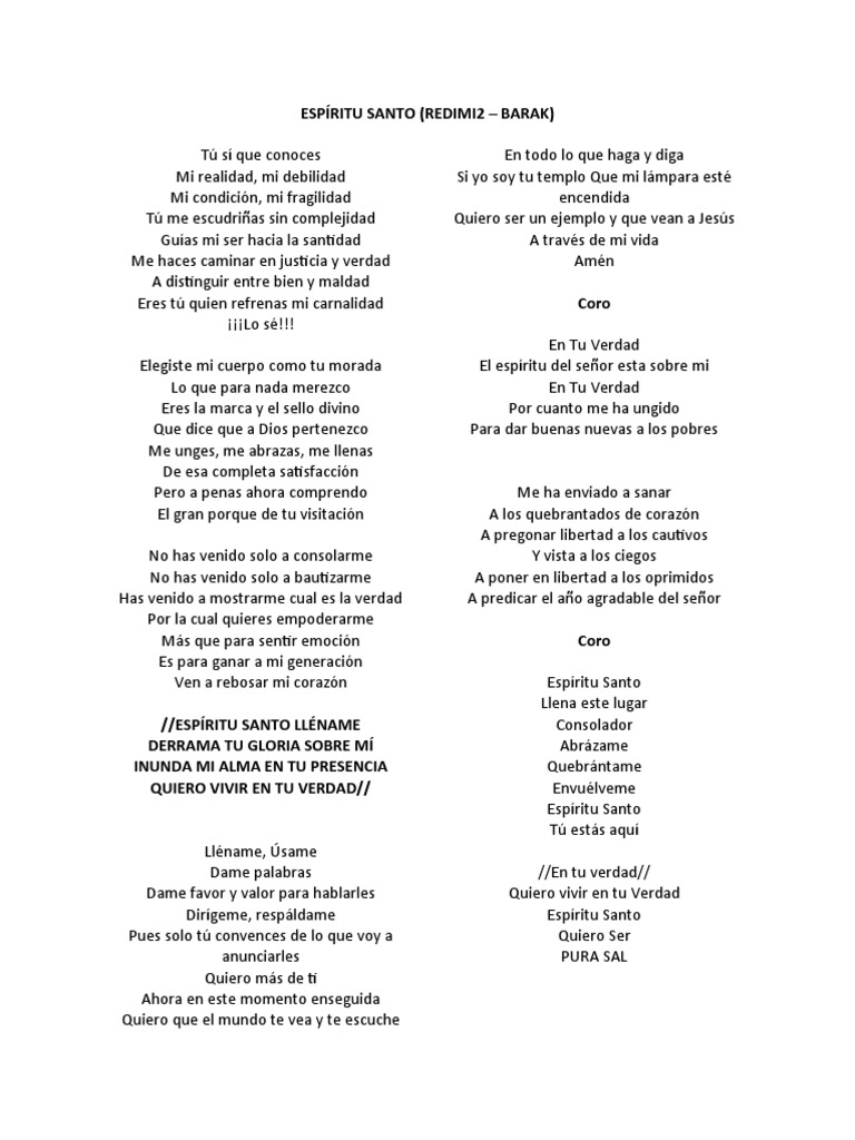 Canción Espiritu Santo PDF espíritu Santo Verdad