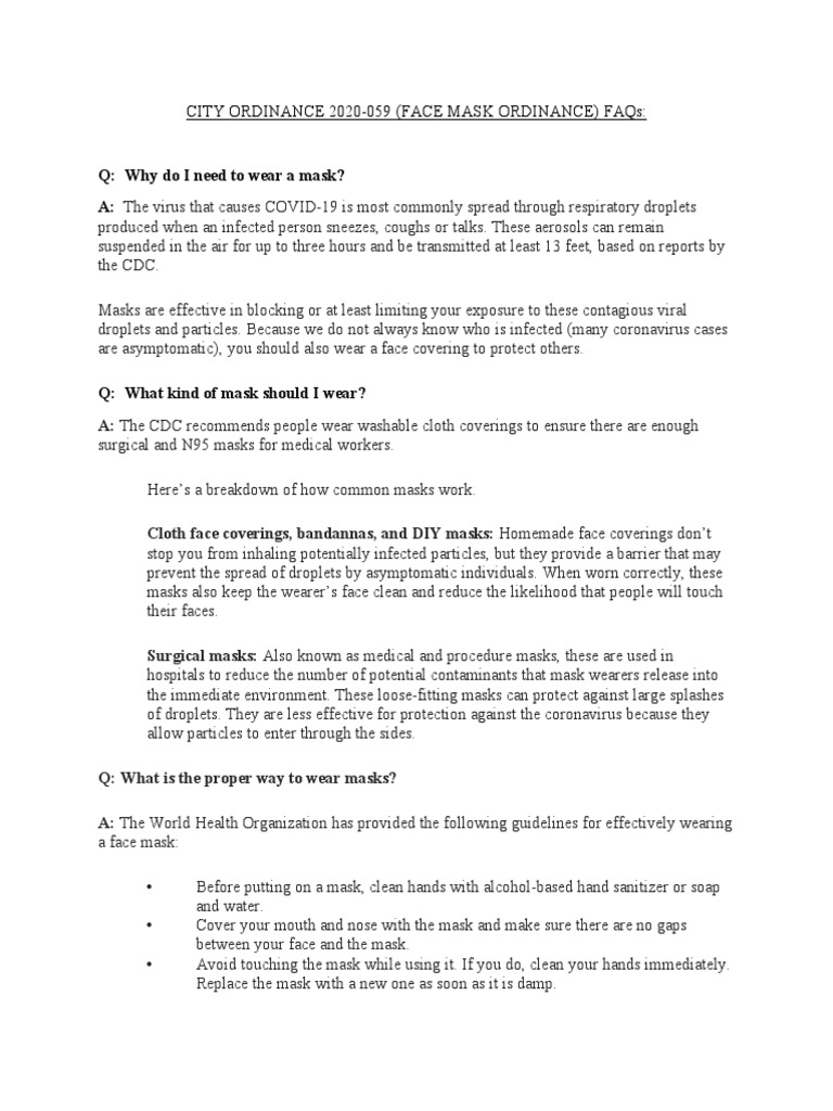 0625city Ordinance 2020-059 Faq | PDF | Medical Specialties 