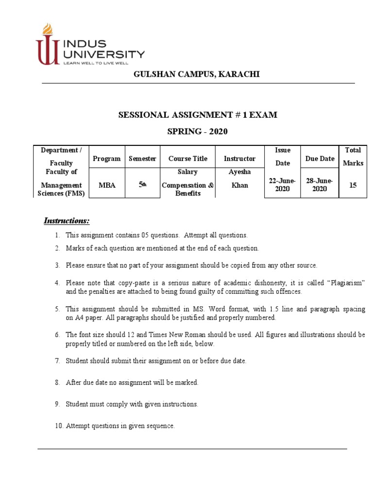 SESSIONAL ASSIGNMENT # 1 EXAM Salary Compensation & Benefit | PDF ...