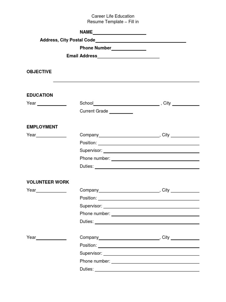 Resume Fill-In Template | PDF
