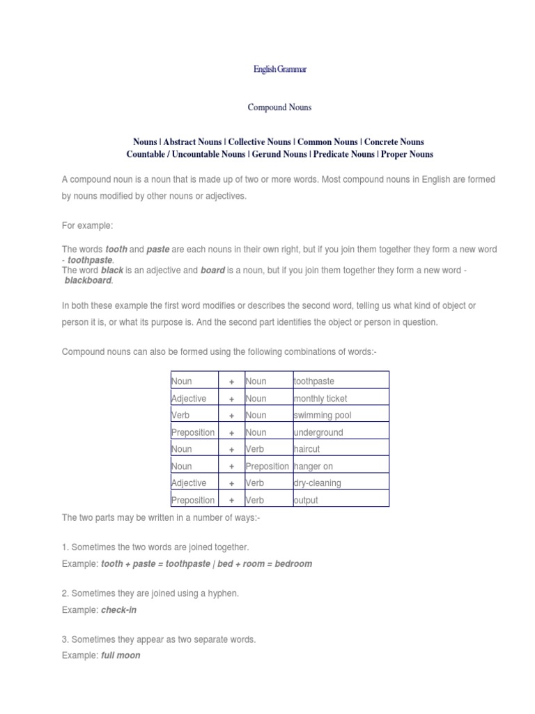 English Grammar Compound Nouns PDF | PDF | Noun | Adjective