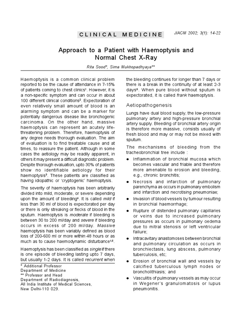 Haemoptysis and Normal Chest Xray PDF Ct Scan Lung Cancer