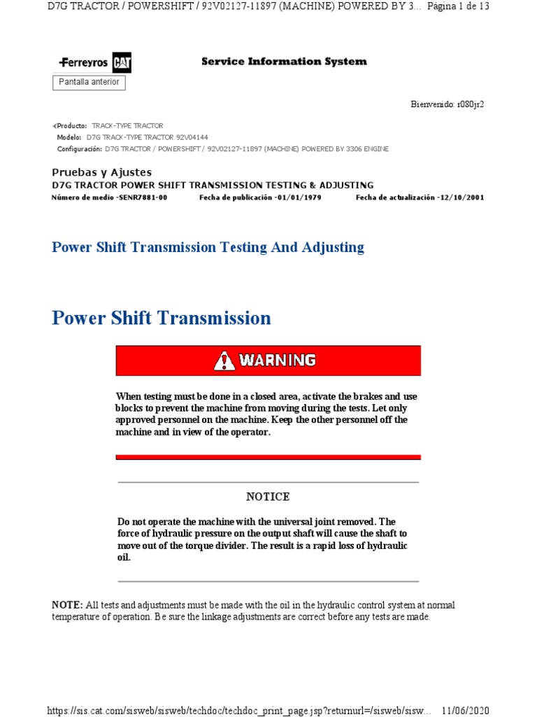 Power Shift Transmission Testing and Adjusting. | PDF | Transmission ...