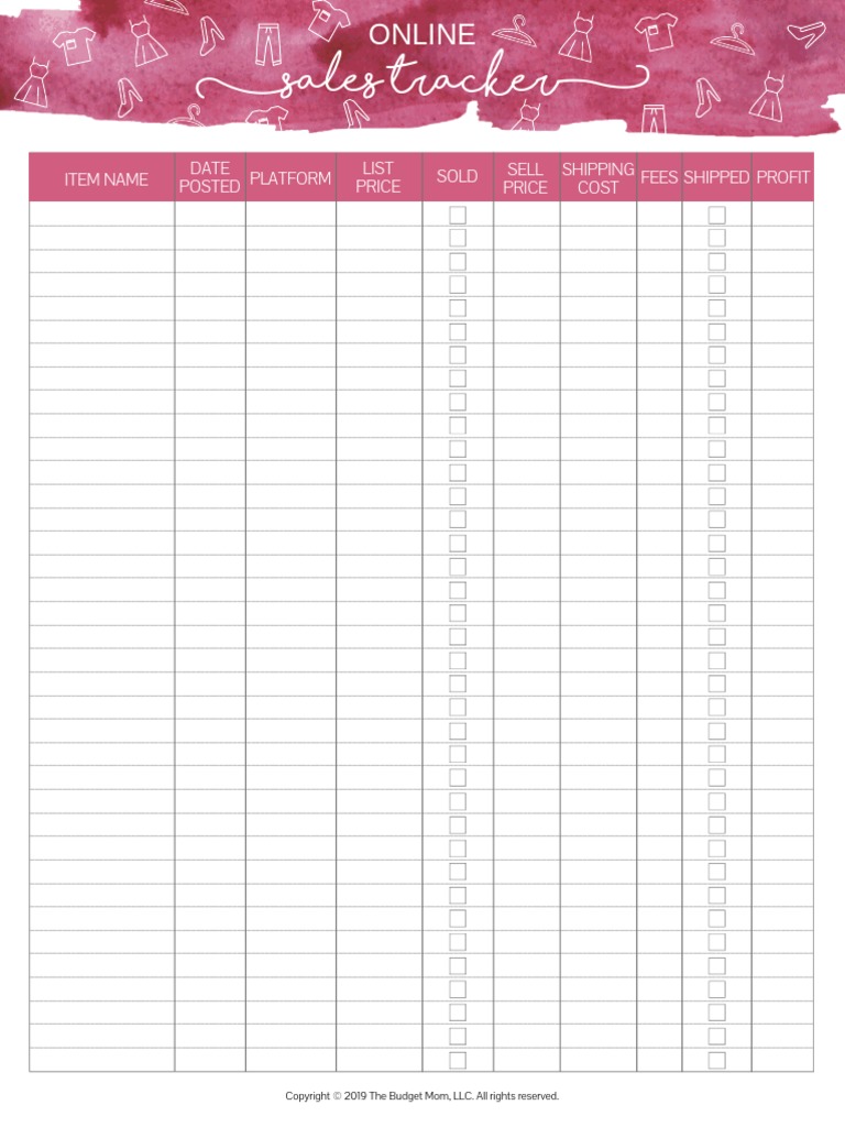 Sales Tracker : Item Name Date Posted Platform Sold List Price Sell ...