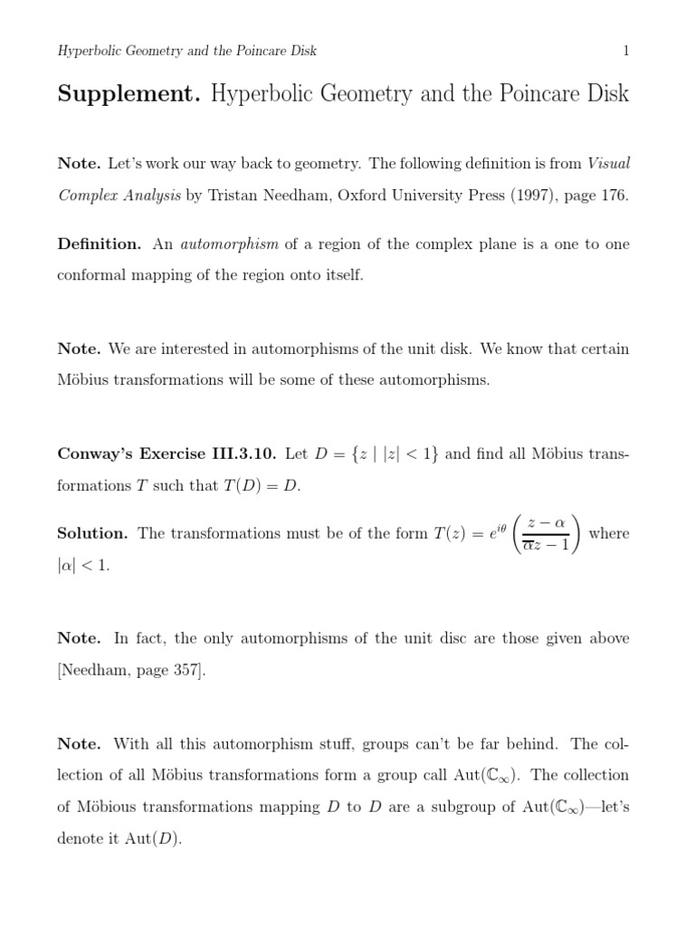 Hyperbolic Geometry and The Poincare Disk 1 | PDF | Hyperbolic Geometry ...