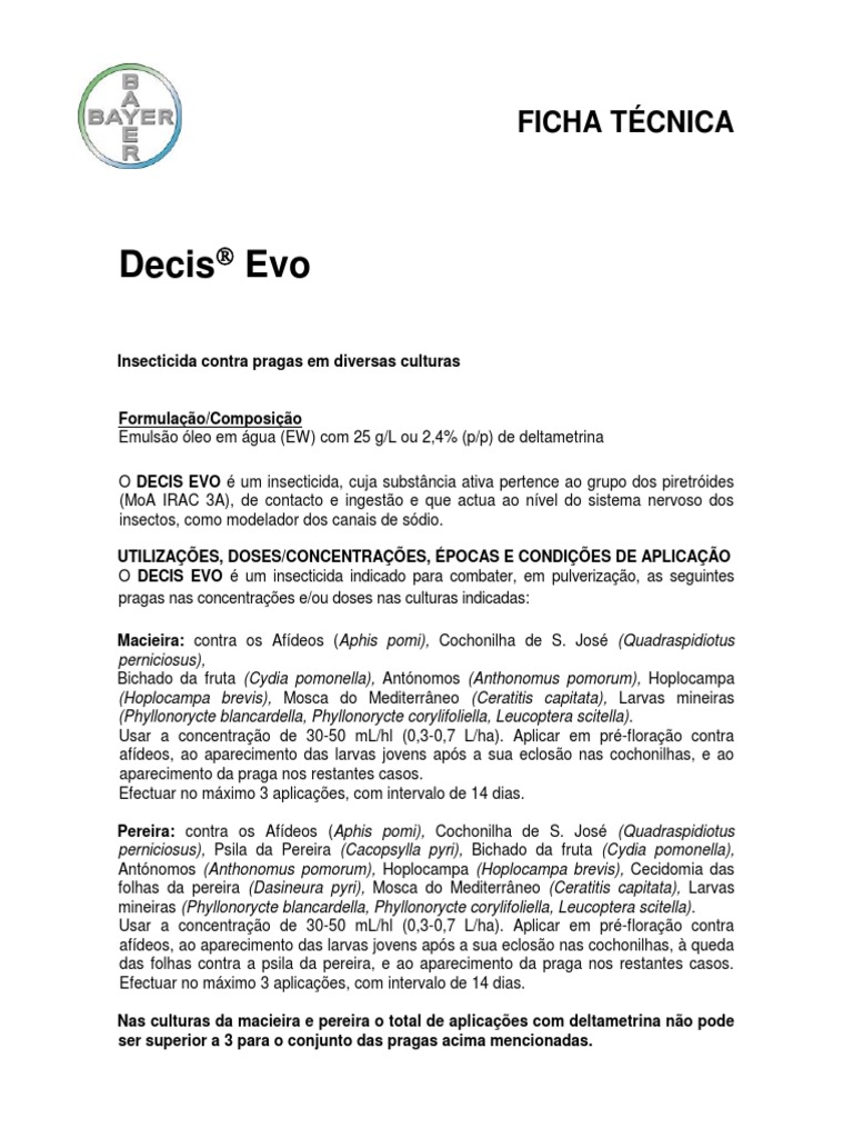 Ficha Técnica do Inseticida Decis Evo | PDF | Culinária vegana | Roupas