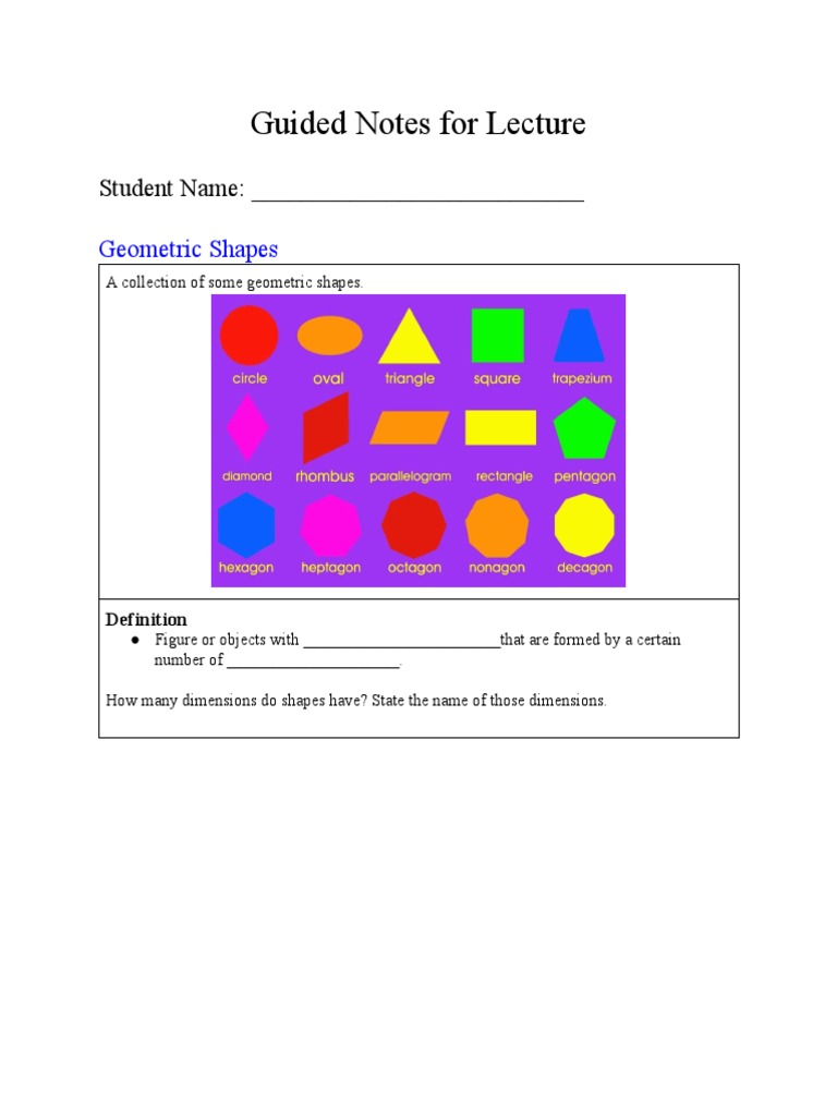 Guided Notes For Geometric Shapes and Solids | PDF | Shape | Area