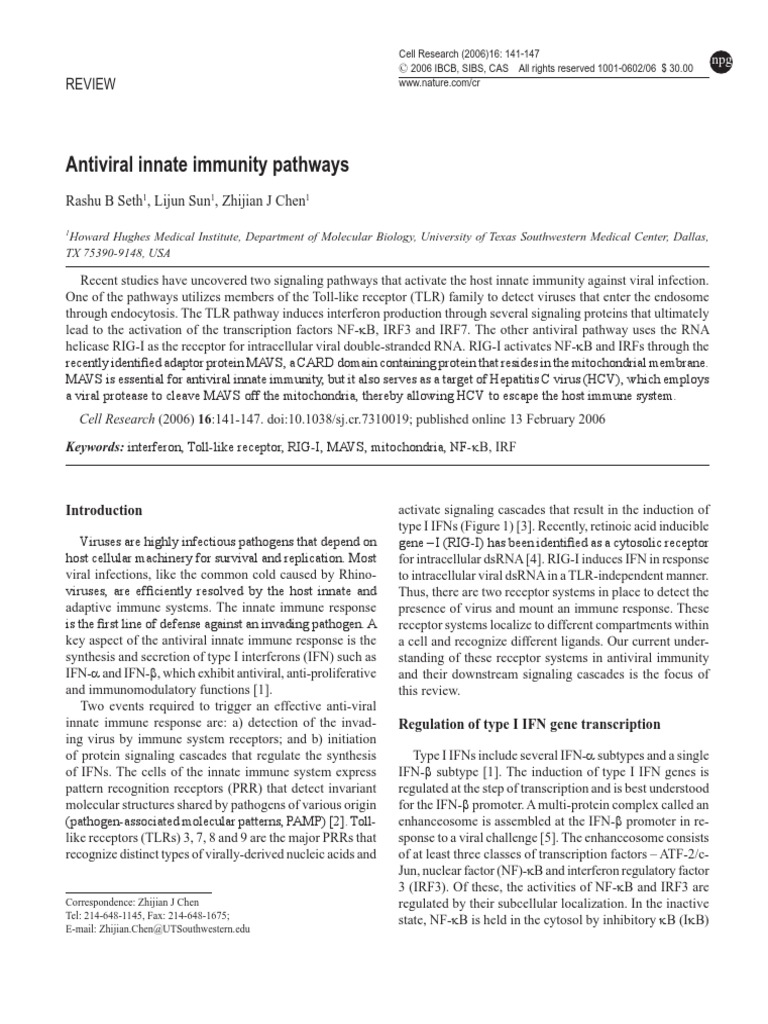 Anti Viral Pathways Innate Immunity | PDF | Toll Like Receptor | Interferon