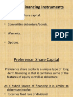 Hybrid Financing Instruments: - Preference Share Capital. - Convertible Debenture/bonds. - Warrants. - Options