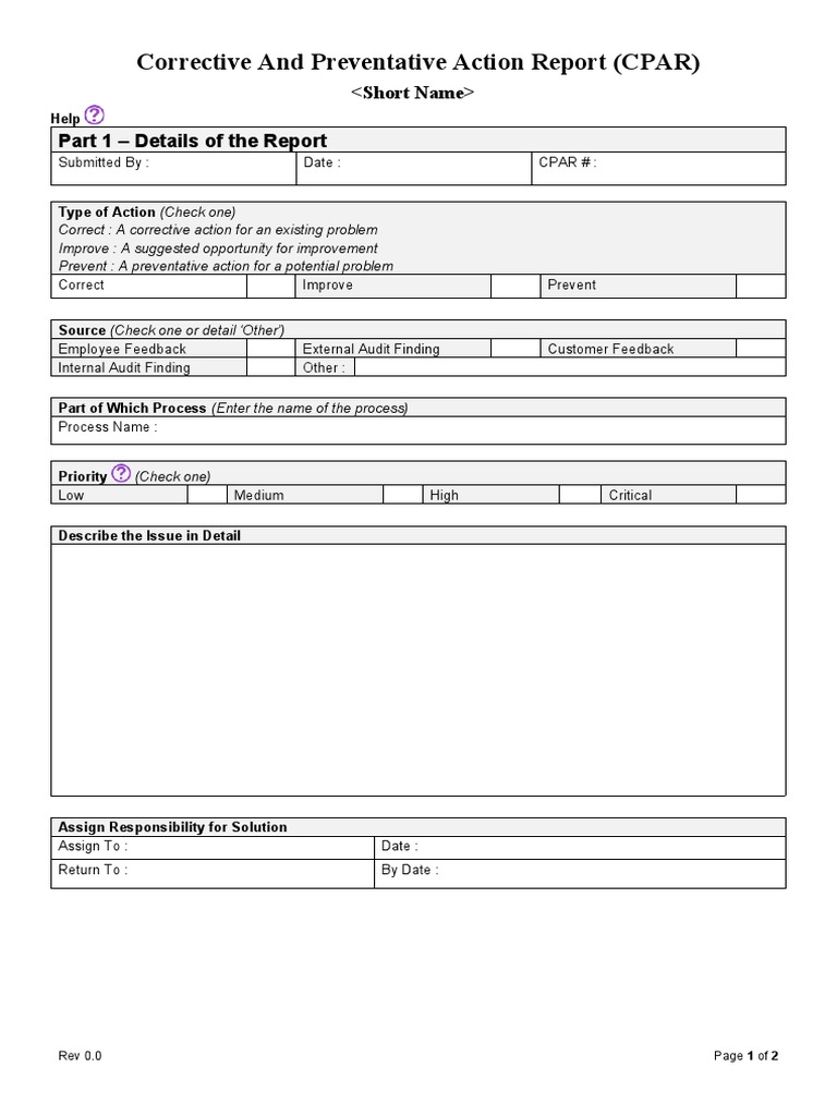 Corrective and Preventive Action Report | PDF