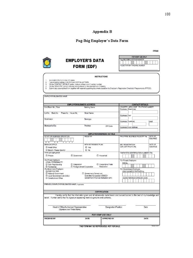 Appendix B Pag-Ibig Employer's Data Form | PDF