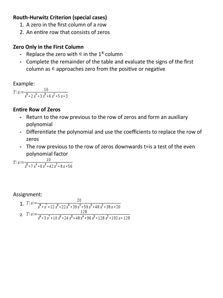Routh-Hurwitz Criterion Special Cases Guide | PDF | Teaching Methods ...