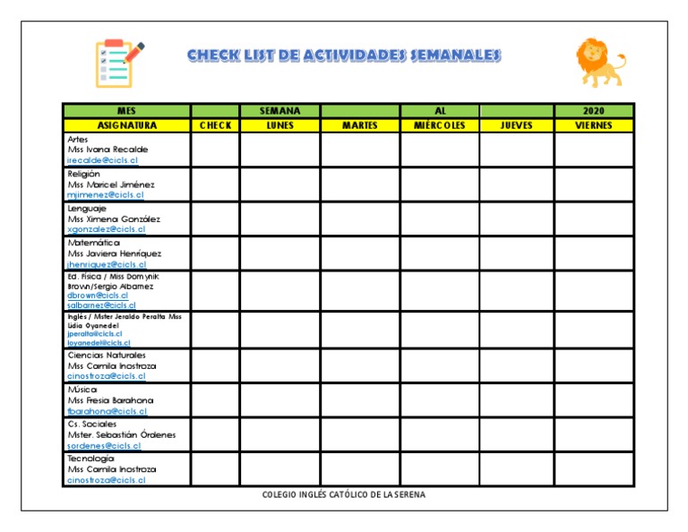 Check List de Tareas Semanales 5a | PDF