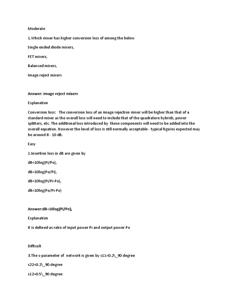 RF Design MCQ PDF Amplifier Electronic Oscillator