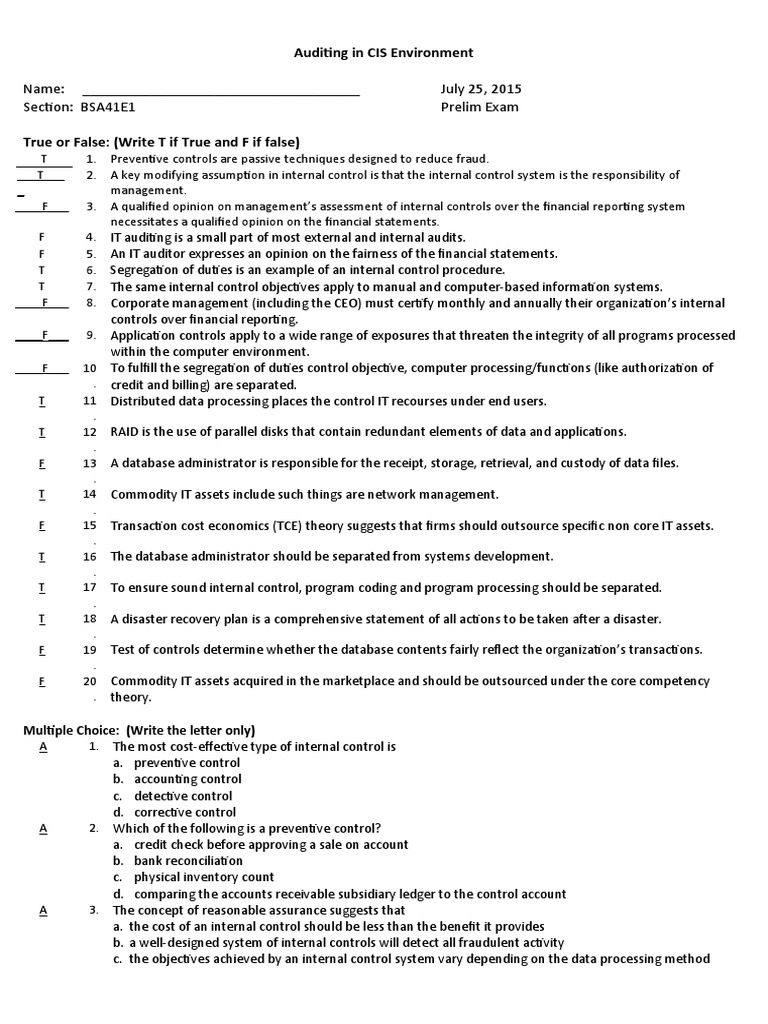CIS Environment Auditing Exam Guide | PDF | Internal Control | Databases