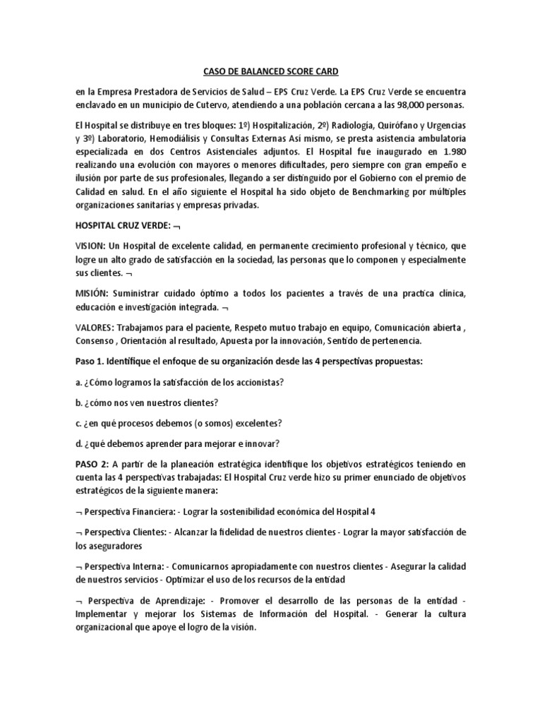 Balanced Scorecard en EPS Cruz Verde | PDF | Hospital | Cognición